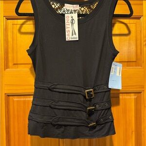 Nordstrom Black Triple Buckle Tank Top